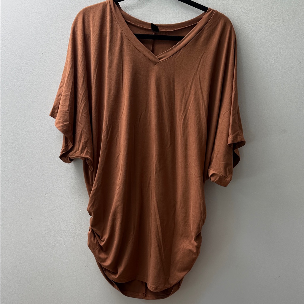 Shein V-Neck Brown Tunic Top